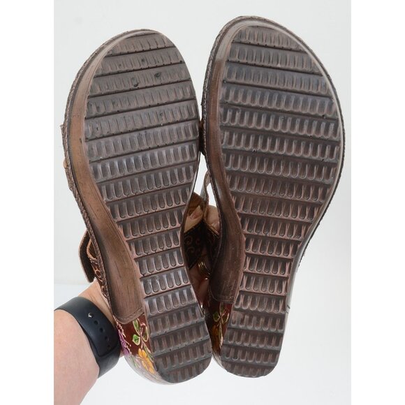 Corkys Hand Painted Floral Leather Slip-On Wedge Heel Sandal Boho Colorful Sz 10 - Picture 7 of 11